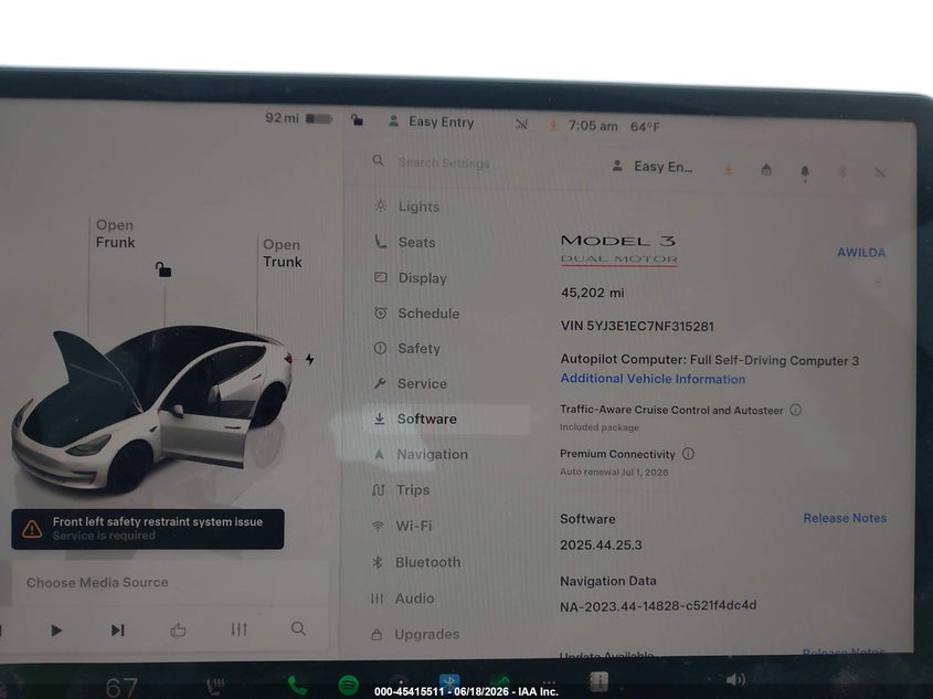 2022 Tesla Model 3 VIN 5YJ3E1EC7NF315281 IAAI salvage auction — REAR END, Salvage Title, sold $9,500 on 2026-07-31 (photo 7)