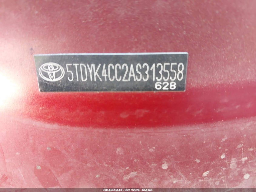 2010 Toyota Sienna VIN 5TDYK4CC2AS313558 IAAI salvage auction — NORMAL WEAR, Clear-Dealer Only (Arizona), sold $1,000 on 2026-07-28 (photo 9)