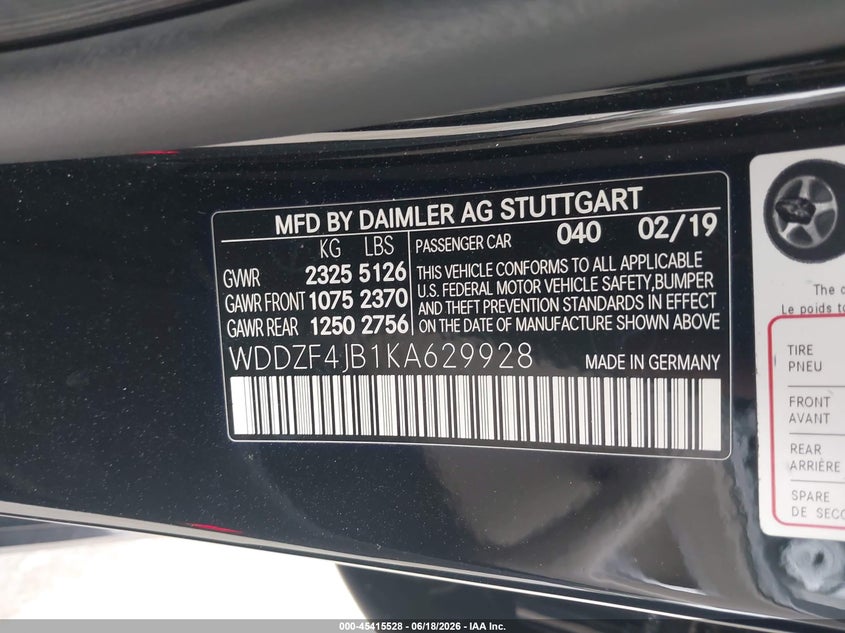 2019 Mercedes-benz E-klasse VIN WDDZF4JB1KA629928 IAAI salvage auction — FRONT END, Wait Title, sold $8,000 on 2026-08-07 (photo 9)