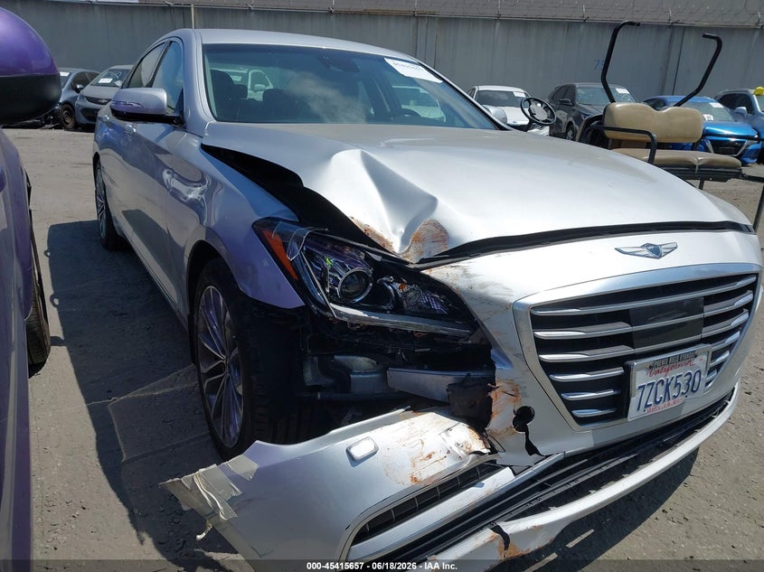 2017 Genesis G80 VIN KMHGN4JE3HU183797 IAAI salvage auction — RIGHT FRONT, Salvage Title, sold $750 on 2026-07-15 (photo 1)