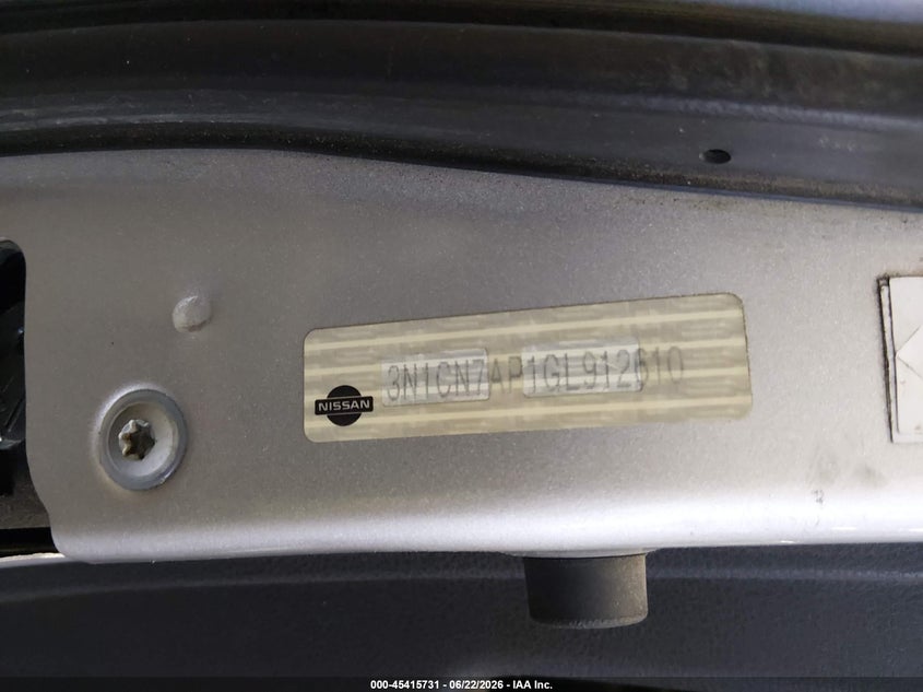 2016 Nissan Versa VIN 3N1CN7AP1GL912610 IAAI salvage auction — FRONT END, Salvage (Idaho), sold $200 on 2026-07-10 (photo 9)