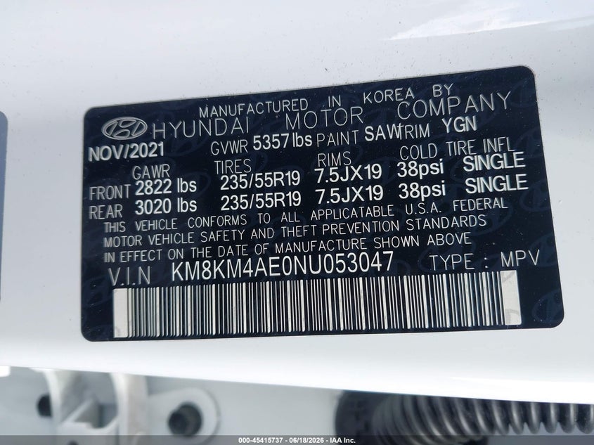 2022 Hyundai Ioniq 5 VIN KM8KM4AE0NU053047 IAAI salvage auction — REAR END, Salvage (California), sold $10,800 on 2026-07-09 (photo 9)