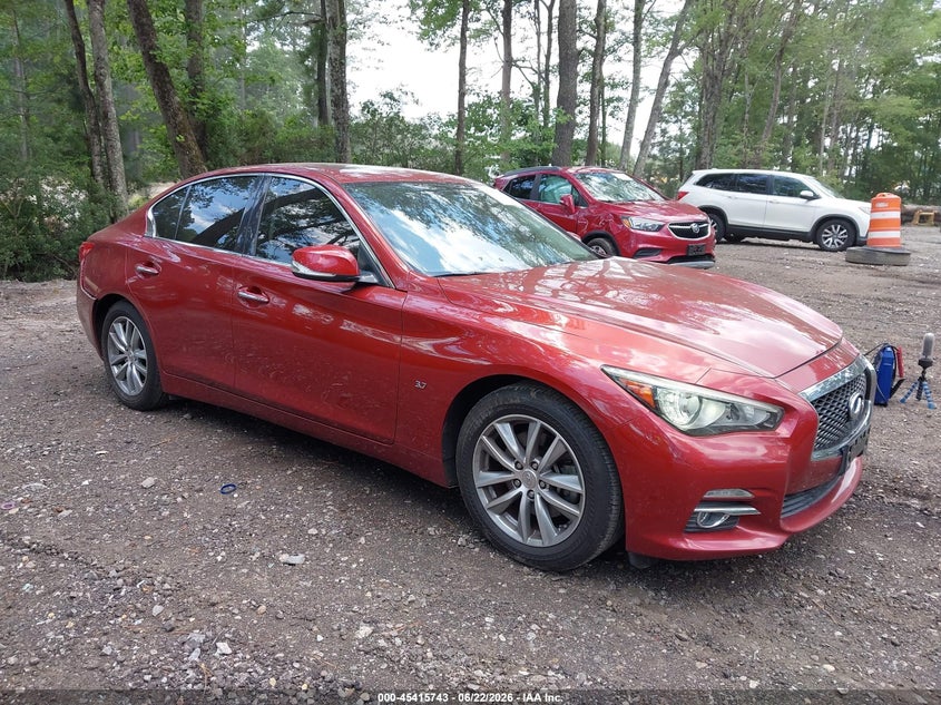 2014 Infiniti Q50 VIN JN1BV7AP5EM683203 IAAI salvage auction — LEFT FRONT, Salvage (Virginia), sold $3,450 on 2026-07-09 (photo 1)