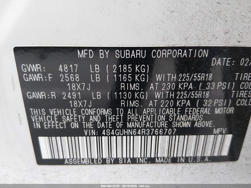 2024 Subaru Xv VIN 4S4GUHN64R3766707 IAAI salvage auction — REAR END, Salvage (California), sold $8,600 on 2026-07-05 (photo 9)