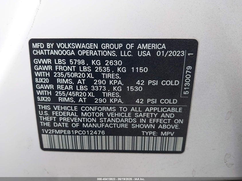 2023 Volkswagen Id.4 VIN 1V2FMPE81PC012476 IAAI salvage auction — REAR END, Salvage Title, sold $11,200 on 2026-07-13 (photo 9)
