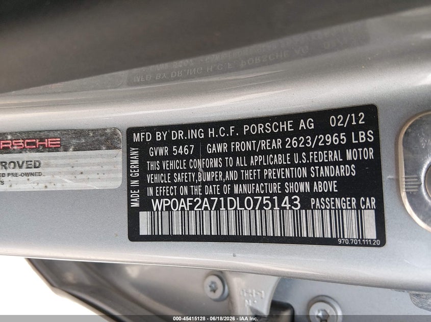 2013 Porsche Panamera VIN WP0AF2A71DL075143 IAAI salvage auction — ALL OVER, Clear (Idaho), sold $7,000 on 2026-07-17 (photo 9)