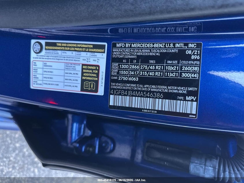 2021 Mercedes-benz Gle class VIN 4JGFB4JB4MA546386 IAAI salvage auction — NORMAL WEAR, Clear (Tennessee), sold $26,275 on 2026-07-08 (photo 9)