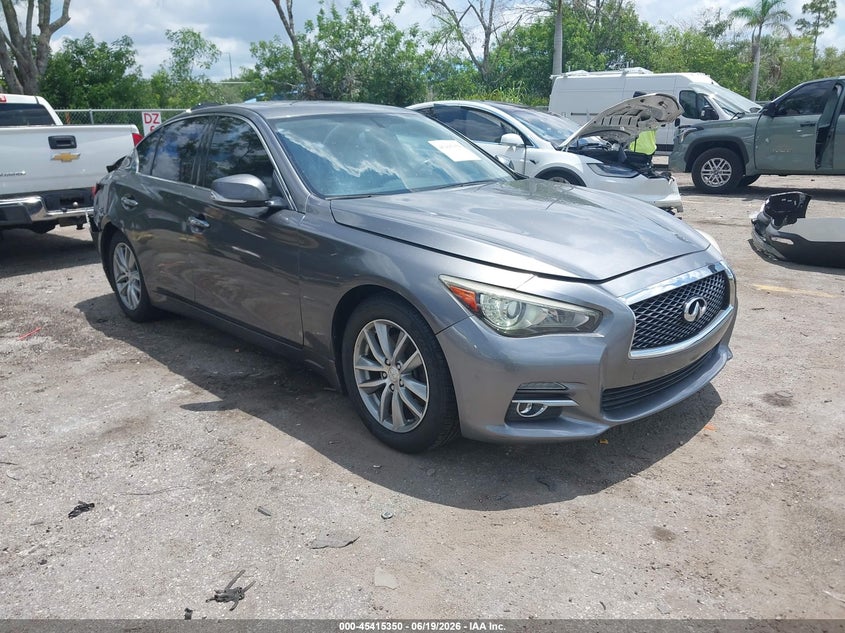 2014 Infiniti Q50 VIN JN1BV7AR7EM687688 IAAI salvage auction — REAR END, Rebuildable (Florida), sold $1,550 on 2026-07-20 (photo 1)