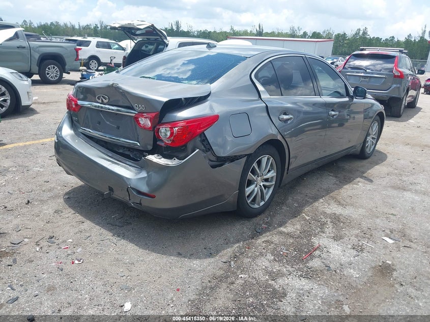 2014 Infiniti Q50 VIN JN1BV7AR7EM687688 IAAI salvage auction — REAR END, Rebuildable (Florida), sold $1,550 on 2026-07-20 (photo 4)