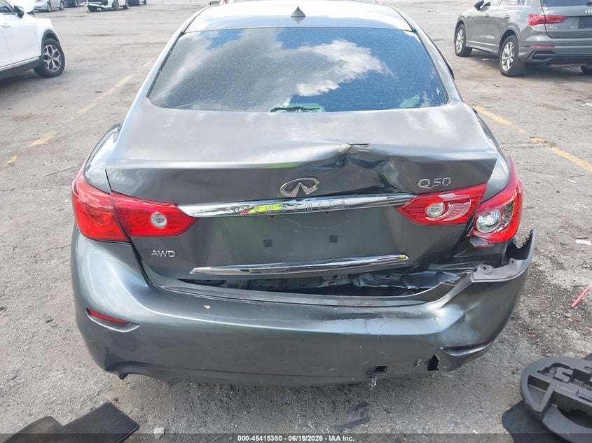 2014 Infiniti Q50 VIN JN1BV7AR7EM687688 IAAI salvage auction — REAR END, Rebuildable (Florida), sold $1,550 on 2026-07-20 (photo 6)