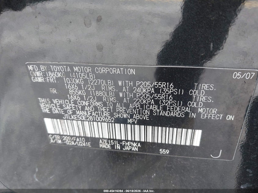 2008 Scion Xb VIN JTLKE50E281009652 IAAI salvage auction — NORMAL WEAR, Clear (Florida), sold $575 on 2026-07-23 (photo 9)