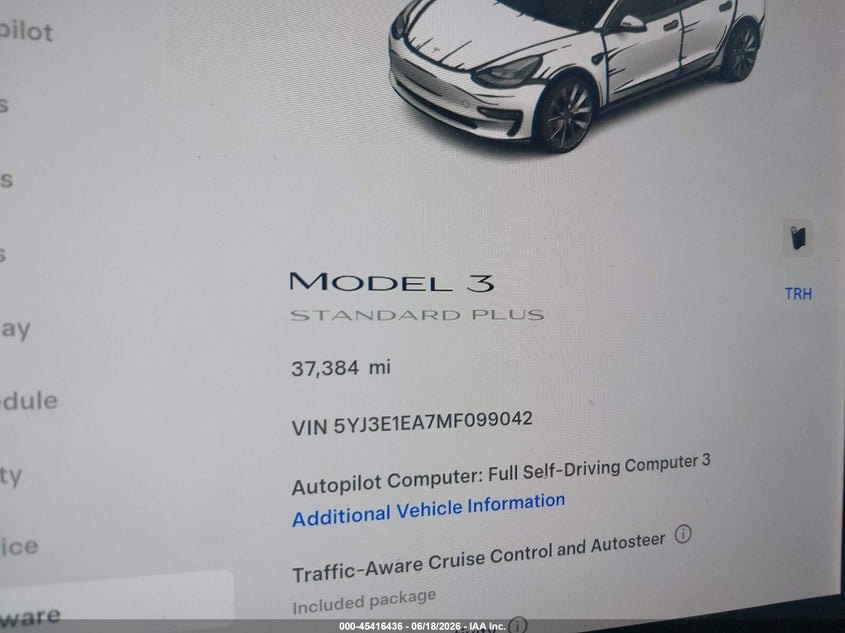 2021 Tesla Model 3 VIN 5YJ3E1EA7MF099042 IAAI salvage auction — SIDE, Salvage (California), sold $8,150 on 2026-07-29 (photo 7)