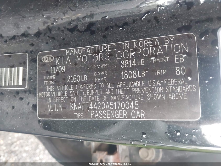 2010 Kia Forte VIN KNAFT4A20A5170045 IAAI salvage auction — FRONT END, Salvage (Ohio), sold $275 on 2026-07-17 (photo 9)