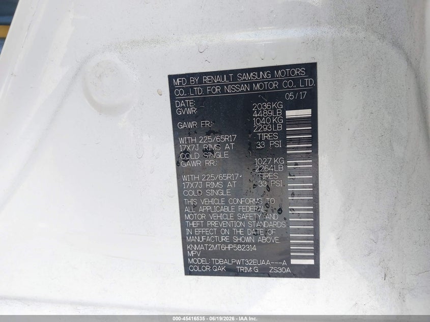 2017 Nissan Rogue sport VIN KNMAT2MT6HP582314 IAAI salvage auction — NORMAL WEAR, Clear (Florida), sold $1,125 on 2026-07-20 (photo 9)