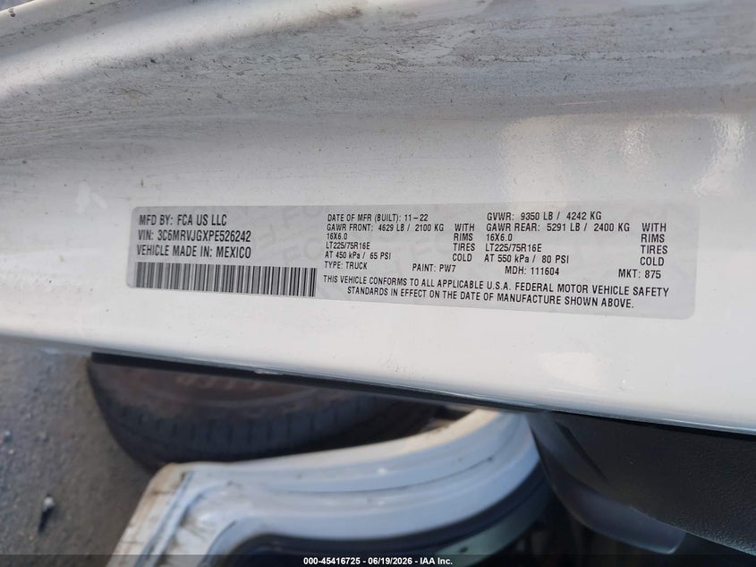 2023 Ram Promaster city VIN 3C6MRVJGXPE526242 IAAI salvage auction — FRONT END, Salvage Title, sold $9,500 on 2026-08-21 (photo 8)
