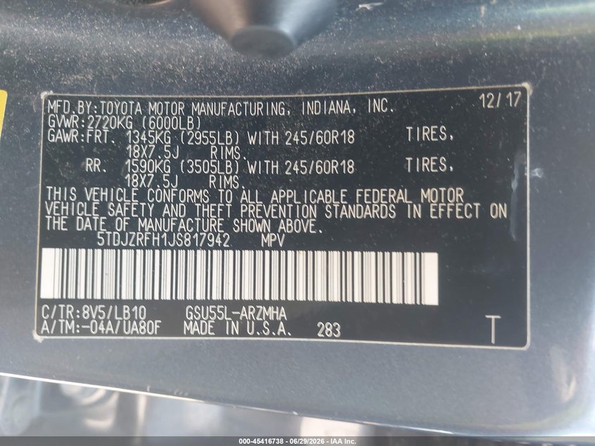 2018 Toyota Highlander VIN 5TDJZRFH1JS817942 IAAI salvage auction — RIGHT SIDE, Salvage (Massachusetts), sold $7,600 on 2026-07-24 (photo 9)