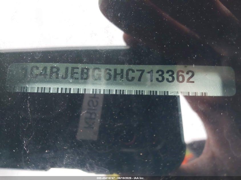2017 Jeep Grand cherokee VIN 1C4RJEBG6HC713362 IAAI salvage auction — LEFT SIDE, Salvage Title, sold $3,000 on 2026-07-29 (photo 9)