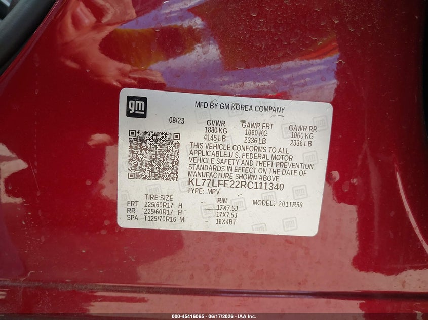 2024 Chevrolet Trax VIN KL77LFE22RC111340 IAAI salvage auction — LEFT SIDE, Salvage Title, sold $7,000 on 2026-07-30 (photo 9)