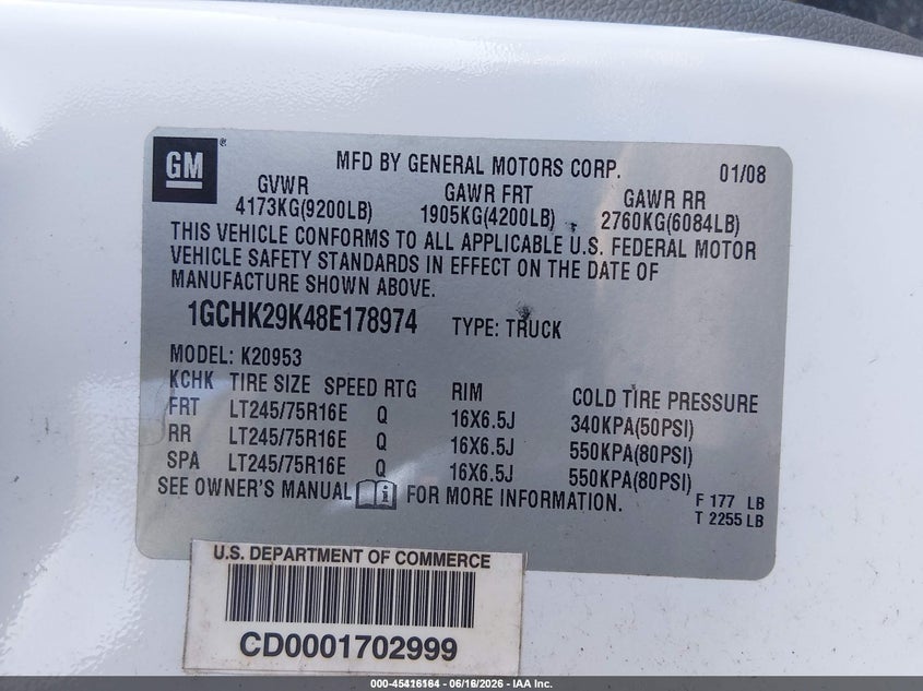 2008 Chevrolet Silverado 2500 VIN 1GCHK29K48E178974 IAAI salvage auction — NORMAL WEAR, Sf97 (Washington), sold $925 on 2026-07-29 (photo 9)
