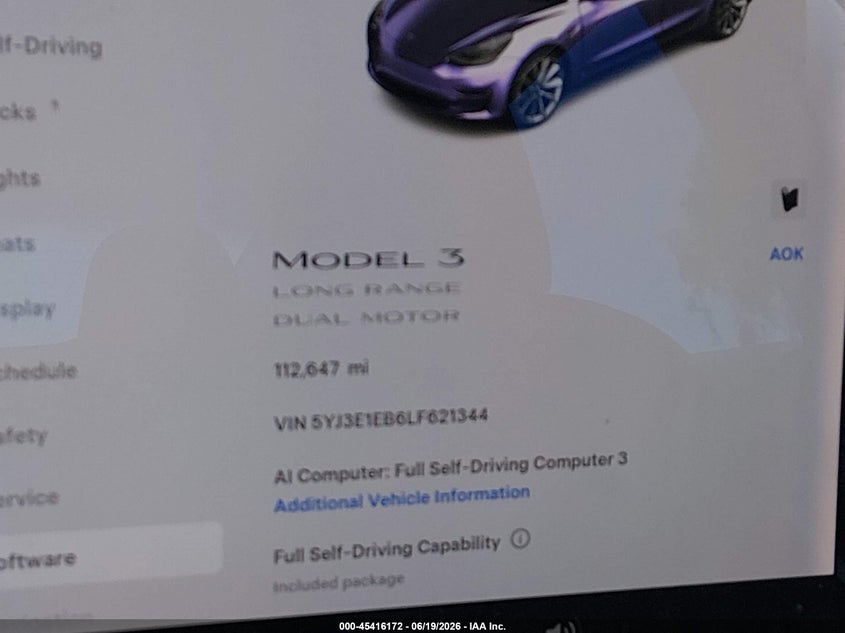 2020 Tesla Model 3 VIN 5YJ3E1EB6LF621344 IAAI salvage auction — FRONT END, Salvage (California), sold $5,300 on 2026-07-29 (photo 7)