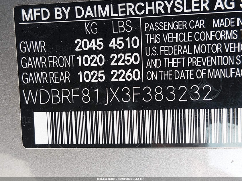 2003 Mercedes-benz C class VIN WDBRF81JX3F383232 IAAI salvage auction — SIDE, Salvage (Oregon), sold $450 on 2026-08-10 (photo 9)