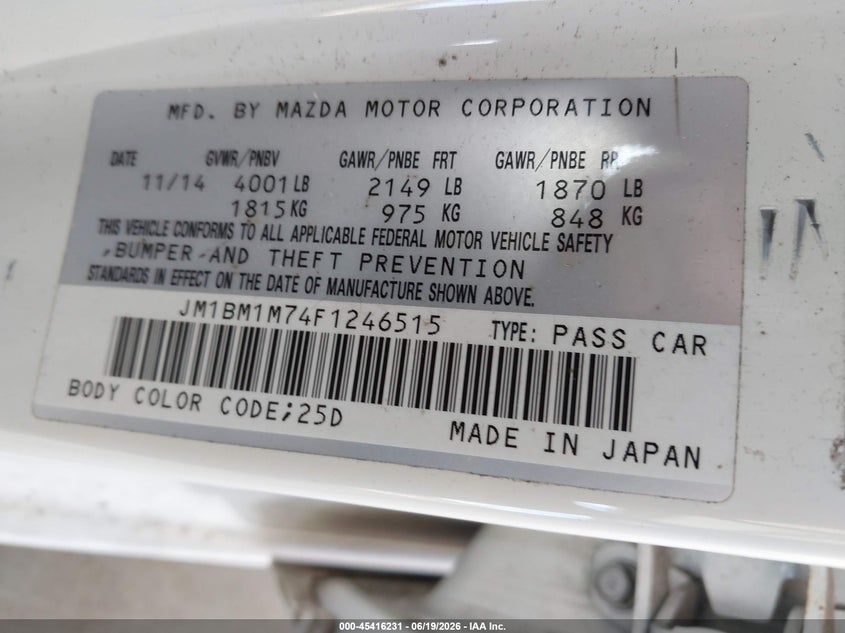 2015 Mazda 3 VIN JM1BM1M74F1246515 IAAI salvage auction — FRONT END, Bill Of Sale (Washington), sold $1,600 on 2026-07-05 (photo 9)