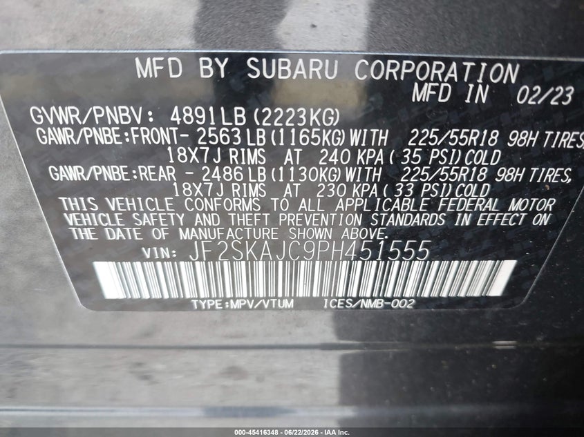 2023 Subaru Forester VIN JF2SKAJC9PH451555 IAAI salvage auction — FRONT END, Salvage Title, sold $7,900 on 2026-07-15 (photo 9)