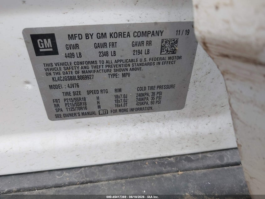 2020 Buick Encore VIN KL4CJGSB8LB069927 IAAI salvage auction — ALL OVER, Salvage Title, sold $650 on 2026-07-23 (photo 9)