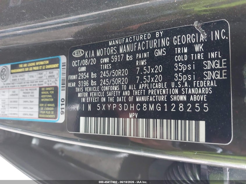 2021 Kia Telluride VIN 5XYP3DHC8MG128255 IAAI salvage auction — LEFT FRONT, Salvage Title, sold $6,200 on 2026-07-30 (photo 9)