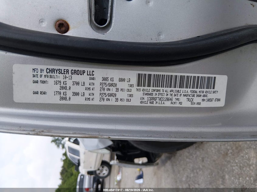 2014 Ram 1500 VIN 1C6RR6FT0ES128646 IAAI salvage auction — UNDERCARRIAGE, Salvage Title, sold $725 on 2026-07-18 (photo 9)