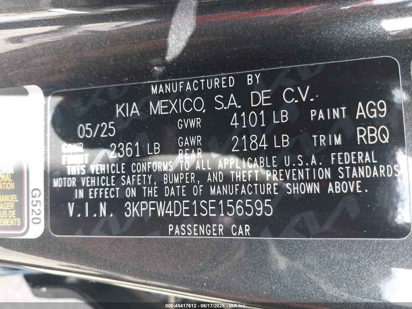 2025 Kia K4 VIN 3KPFW4DE1SE156595 IAAI salvage auction — FRONT END, Salvage Title, sold $8,750 on 2026-08-20 (photo 9)