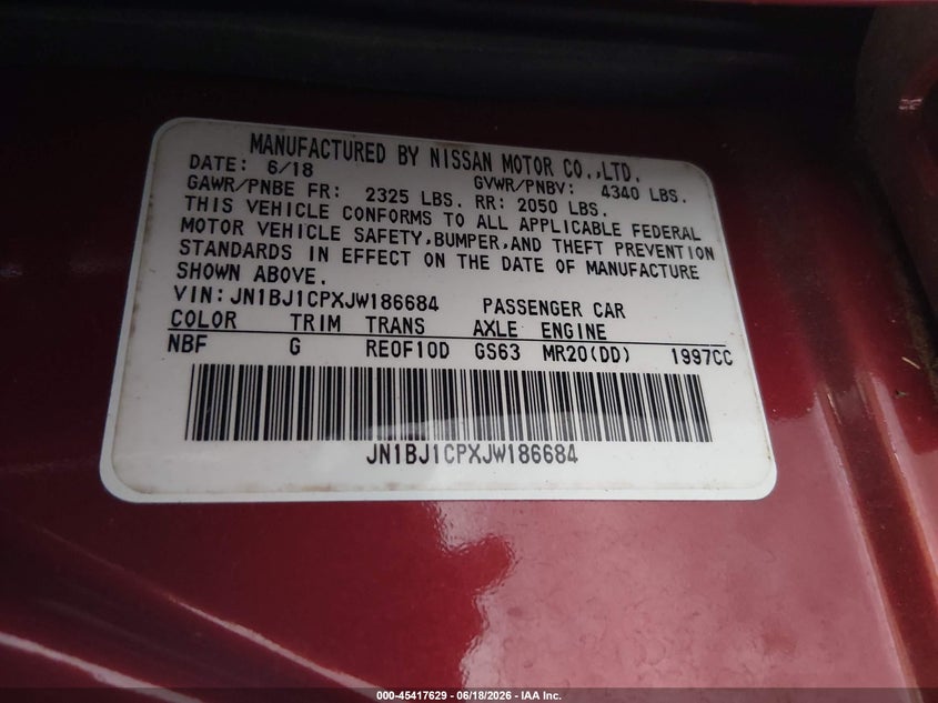 2018 Nissan Rogue VIN JN1BJ1CPXJW186684 IAAI salvage auction — LEFT & RIGHT, Salvage (Tennessee), sold $2,150 on 2026-07-20 (photo 9)