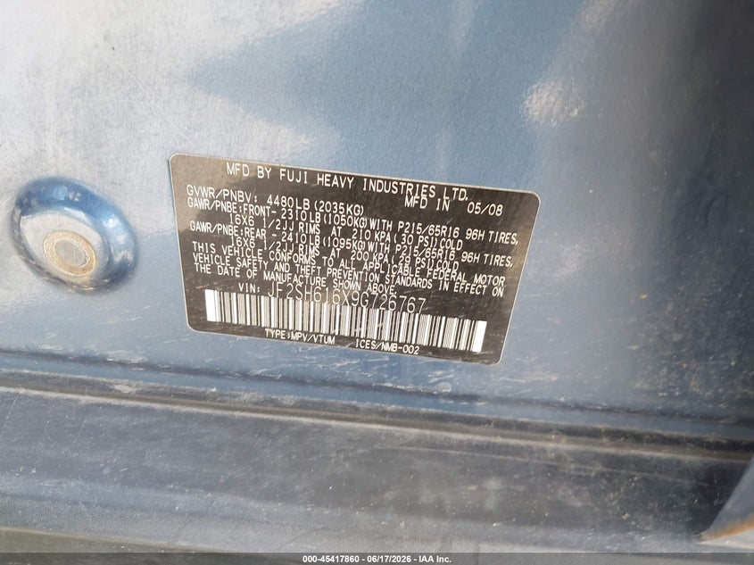 2009 Subaru Forester VIN JF2SH616X9G726767 IAAI salvage auction — NORMAL WEAR, Original (Texas), sold $275 on 2026-07-14 (photo 8)