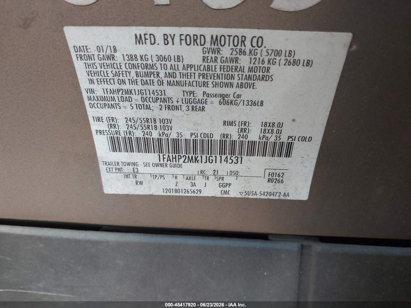 2018 Ford Police VIN 1FAHP2MK1JG114531 IAAI salvage auction — REPOSSESSION, Clear-Dealer Only (North Carolina), sold $3,050 on 2026-07-06 (photo 9)