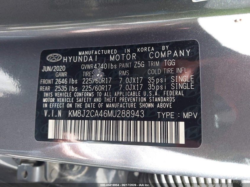 2021 Hyundai Tucson VIN KM8J2CA46MU288943 IAAI salvage auction — NORMAL WEAR, SF97 (Virginia), sold $11,300 on 2026-07-22 (photo 9)