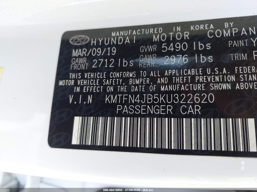 2019 Genesis G80 VIN KMTFN4JB5KU322620 IAAI salvage auction — REAR END, Salvage Title, sold $9,500 on 2026-08-24 (photo 9)
