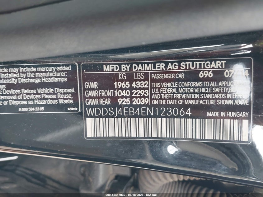 2014 Mercedes-benz Cla-klasse VIN WDDSJ4EB4EN123064 IAAI salvage auction — REAR END, Salvage (Alabama), sold $2,100 on 2026-07-09 (photo 9)