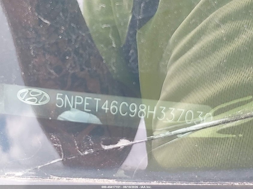 2008 Hyundai Sonata VIN 5NPET46C98H337030 IAAI salvage auction — SIDE, Salvage (Texas), sold $350 on 2026-07-08 (photo 9)