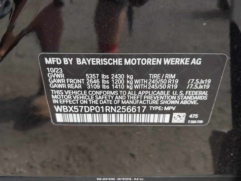 2024 BMW X3 VIN WBX57DP01RN256617 IAAI salvage auction — LEFT FRONT, Mv-907A (New York), sold $10,000 on 2026-07-28 (photo 9)