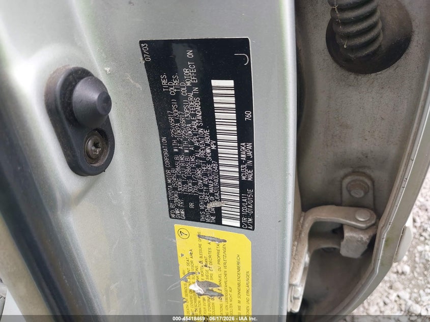 2004 Lexus Rx 330 VIN JTJGA31U940016487 IAAI salvage auction — NORMAL WEAR, Clear (South Carolina), sold $1,500 on 2026-07-07 (photo 9)