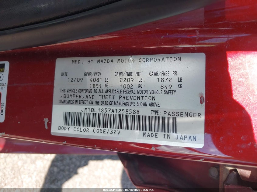 2010 Mazda 3 VIN JM1BL1S57A1258588 IAAI salvage auction — ROOF, Salvage (Ohio), sold $325 on 2026-07-14 (photo 9)