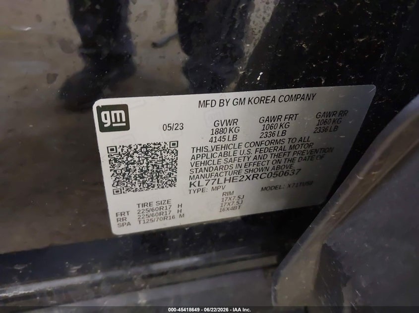 2024 Chevrolet Trax VIN KL77LHE2XRC050637 IAAI salvage auction — FRONT END, Salvage (Pennsylvania), sold $5,500 on 2026-07-30 (photo 9)