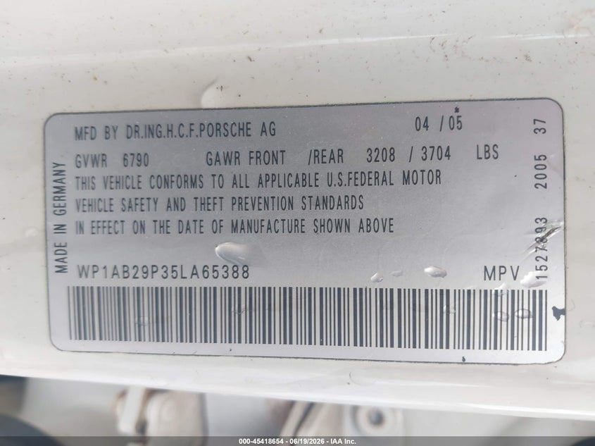 2005 Porsche Cayenne VIN WP1AB29P35LA65388 IAAI salvage auction — REAR END, Clear (Georgia), sold $800 on 2026-07-10 (photo 9)