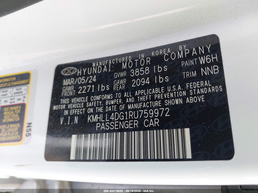 2024 Hyundai Elantra VIN KMHLL4DG1RU759972 IAAI salvage auction — RIGHT SIDE, Salvage Title, sold $1,050 on 2026-09-06 (photo 9)