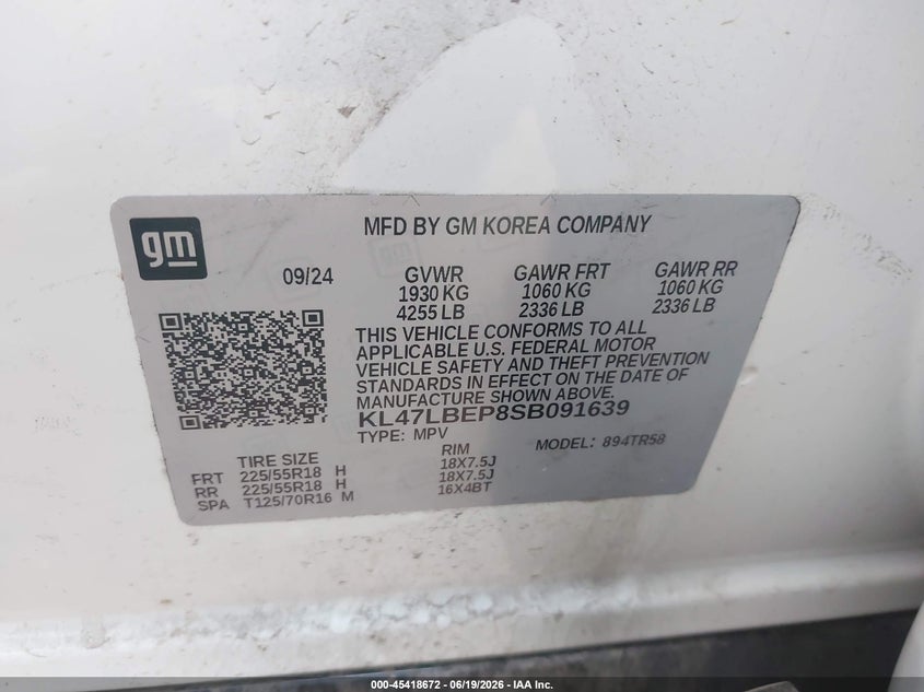 2025 Buick Envista VIN KL47LBEP8SB091639 IAAI salvage auction — SIDE, Original (Texas), sold $4,800 on 2026-08-29 (photo 9)