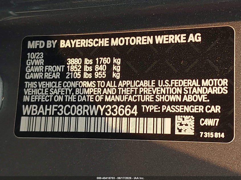 2024 BMW Z4 VIN WBAHF3C08RWY33664 IAAI salvage auction — ALL OVER, Rebuildable (Florida), sold $9,350 on 2026-07-23 (photo 9)