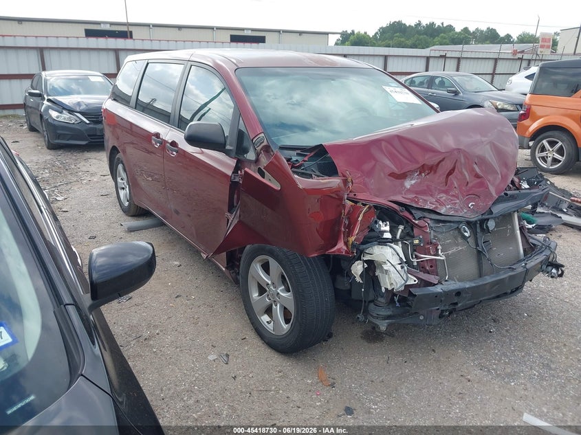 2015 Toyota Sienna VIN 5TDZK3DC2FS586097 IAAI salvage auction — FRONT END, Salvage (Texas), sold $1,250 on 2026-07-22 (photo 1)