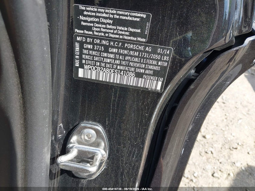 2014 Porsche Boxster VIN WP0CB2A80ES141086 IAAI salvage auction — REAR END, Salvage (Massachusetts), sold $17,875 on 2026-09-18 (photo 9)
