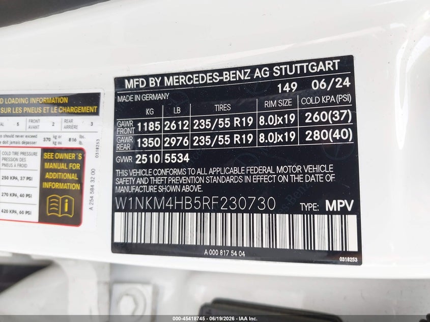 2024 Mercedes-benz Glc VIN W1NKM4HB5RF230730 IAAI salvage auction — RIGHT SIDE, Salvage Title, sold $18,250 on 2026-07-29 (photo 9)