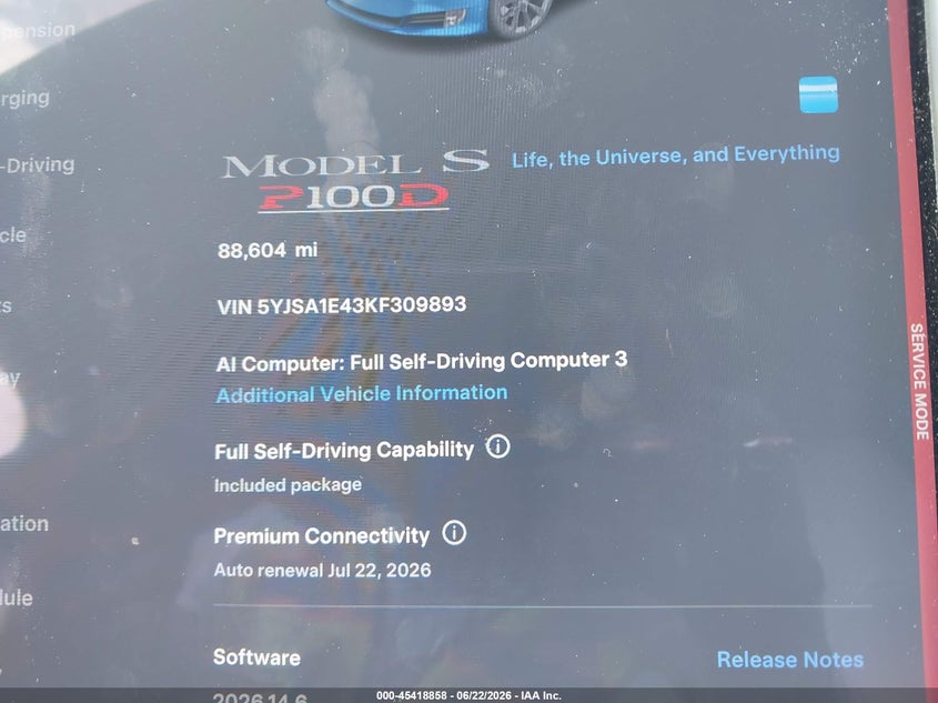 2019 Tesla Model s VIN 5YJSA1E43KF309893 IAAI salvage auction — FRONT END, Salvage (Virginia), sold $6,600 on 2026-07-16 (photo 7)